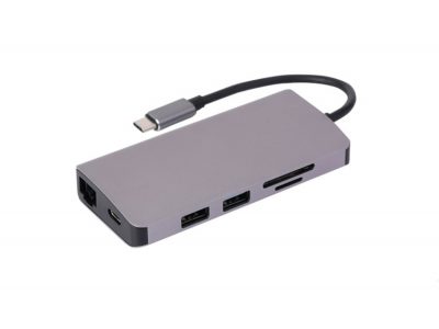 Type-C HUB 9 Ports to USB3.0+Card Reader+VGA+RJ45+HDMI+3.5+C
