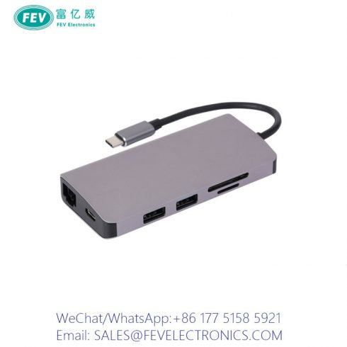 Type-C HUB 9 Ports to USB3.0+Card Reader+VGA+RJ45+HDMI+3.5+C