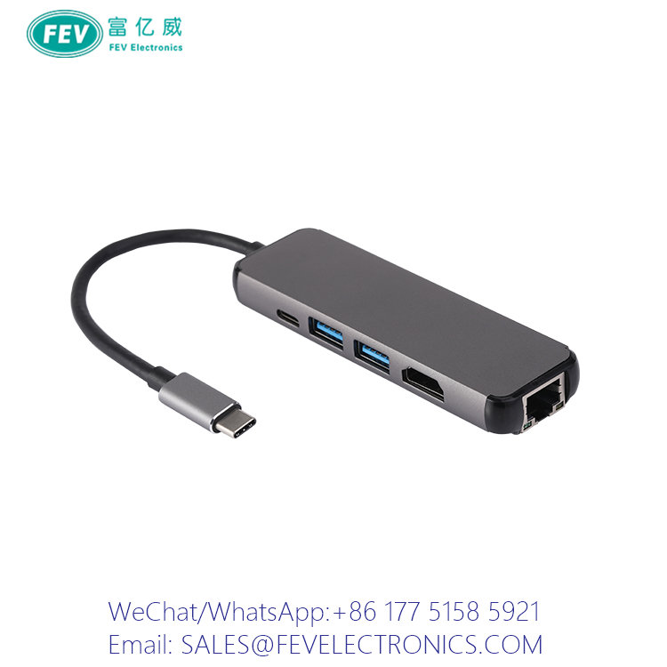 USB C Male to USB C Female+USB 3.0+HDMI+RJ45