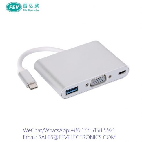 USB C Male to USB 3.0+VGA+C Female