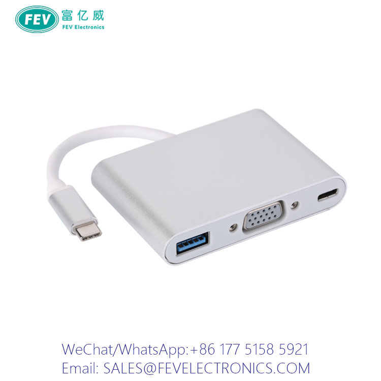 USB C Male to USB 3.0+VGA+C Female