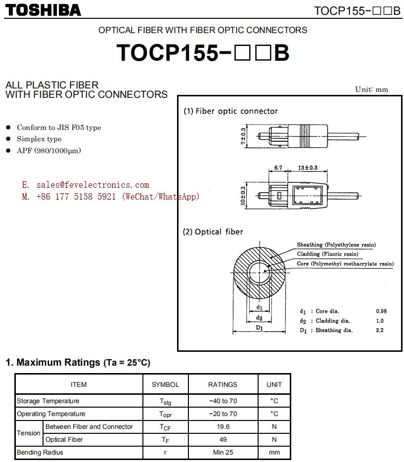 Specification and datasheet for TOCP155 Optical Fiber Cable Toshiba