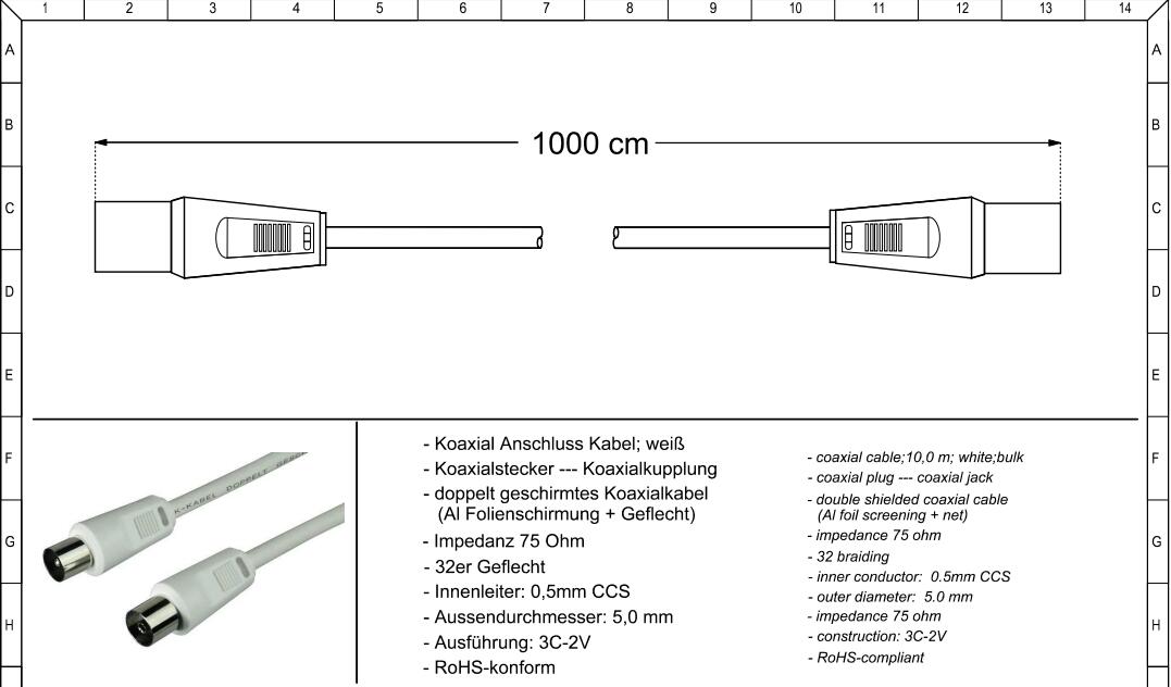 IEC Screening Antenna Cable 9.5MM PAL MALE TO MALE CLASS A 75DB
