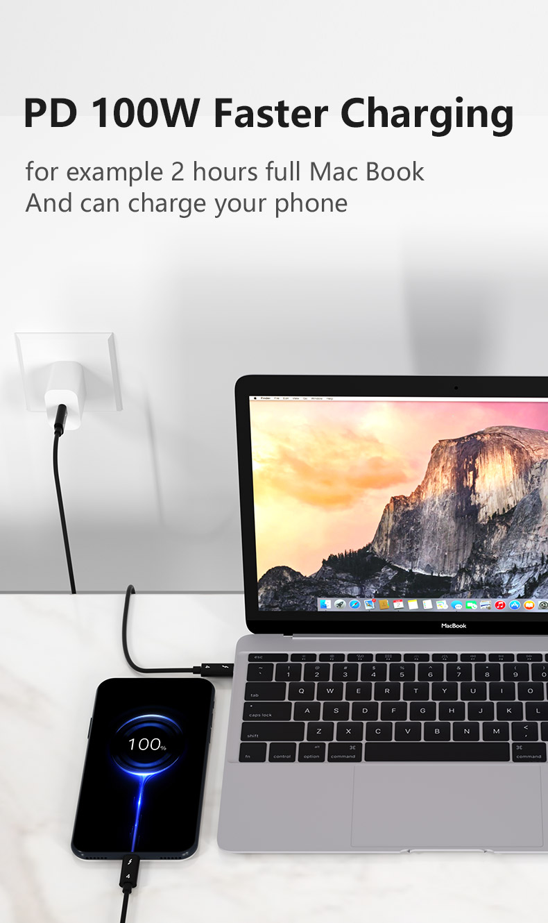 USB4 Cable Thunderbolt 4 Cable Compatible for Thunderbolt 3 USB Type-C