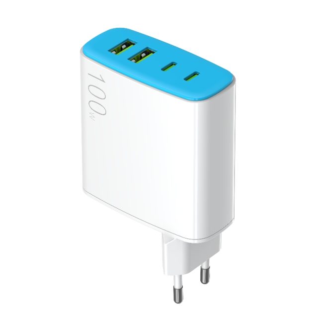 100W wall charger 4 ports outlet PD fast charging white color