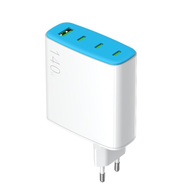 140W PD fast charging EU plug wall charger 4 outlets USB-C A white color