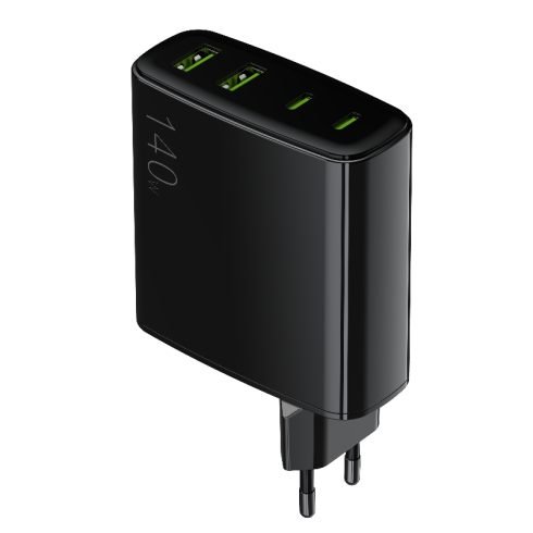 140W PD fast charging PD EU plug wall charger 4 outlets USB-C A black