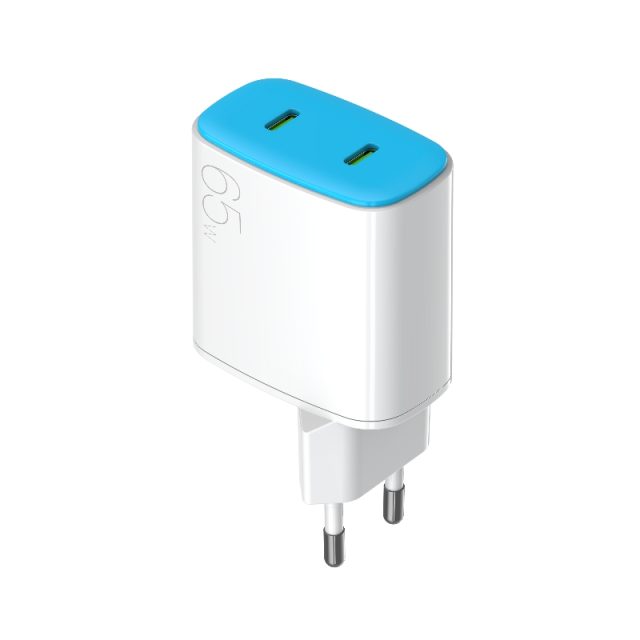65W fast charging USB-C PD 2C ports wall charger white color
