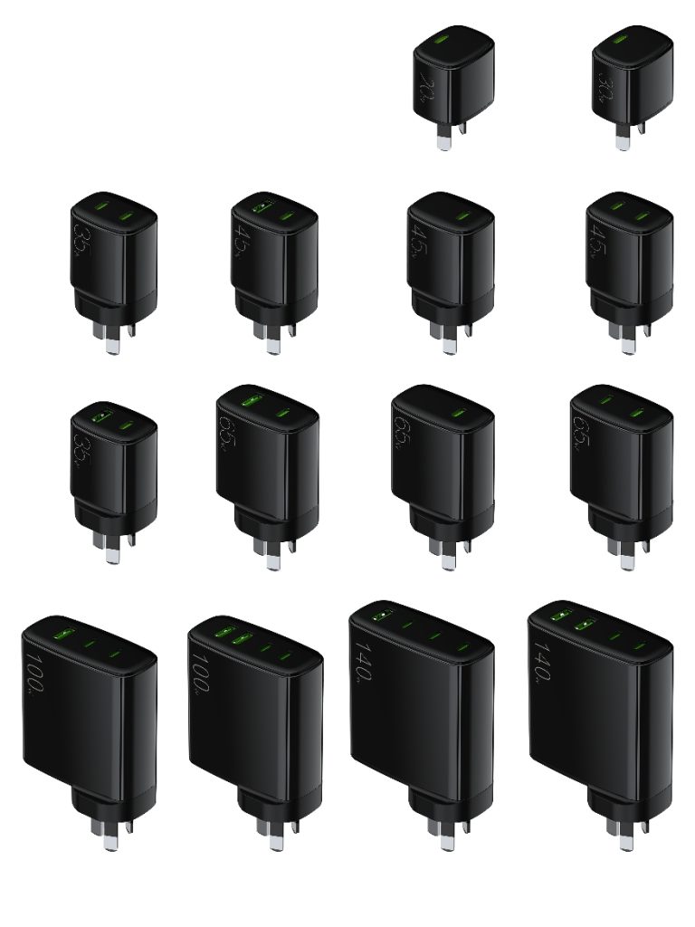 Australia standard travel wall chargers 65W with USB-C Port USB A Port support fast charge