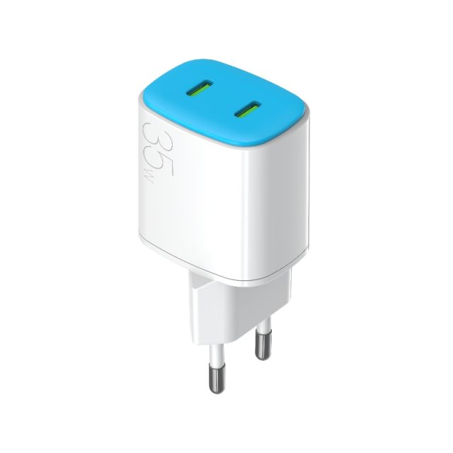 EU plug wall charger pd fast charge 35W dual USB-C ports white 2pin