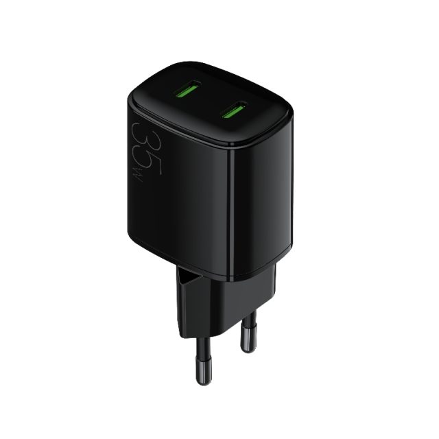 Eeropean plug dual USB-C ports wall charger 35W black 2pin