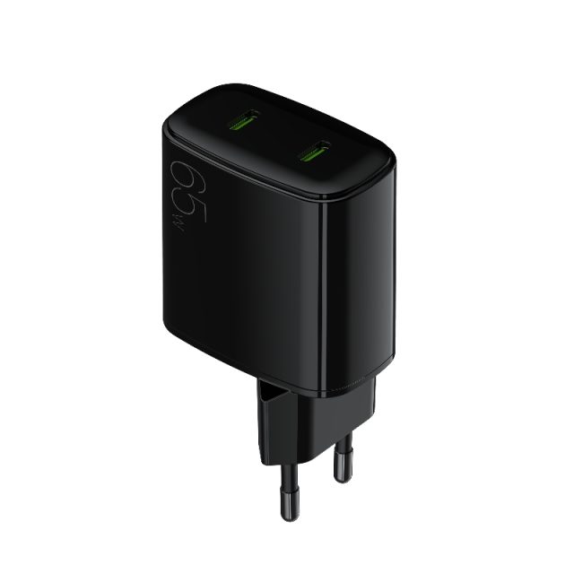Eeropean plug dual USB-C ports wall charger 65W black 2pin black