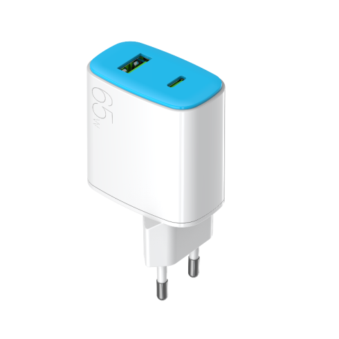 Europe 2-pin plug fast charging 65W 2 ports USB-A USB-C for cell phone white