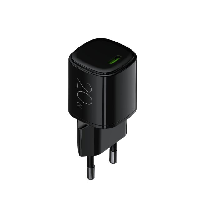 European plug wall charger 20W with USB-C output Black