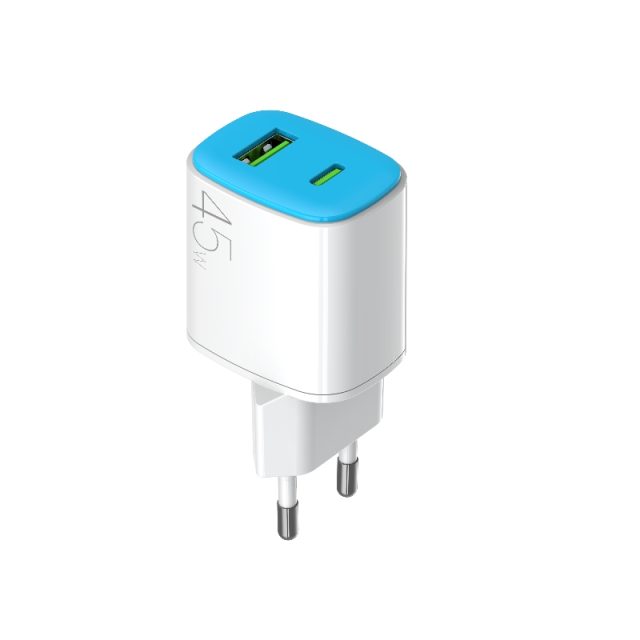 Fast charge 2-port travel wall charger 45W EU Plug 2 pin