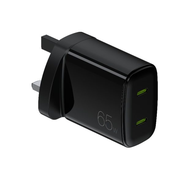 UK Type 3PIN 65W Wall Charger Dual Type-C Ports Fast Charging PD