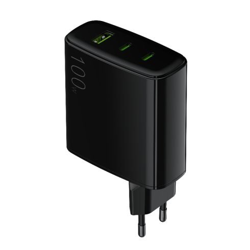fast charge European plug wall charger 3 outlets 100W PD 2 pins black
