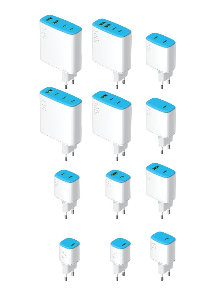 photos of European USB wall charger 2-pin fast charing PD with USB-C USB-A ports white color